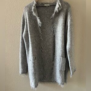 Max Studio Heather Gray Fringed Cardigan